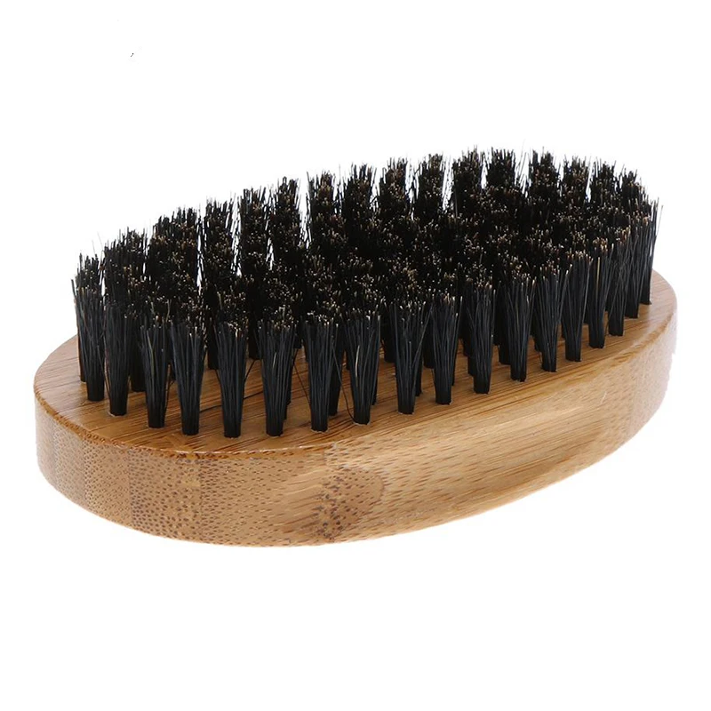 1PC Handmade Men Boar Bristle Beard Brush Oval Natural Beech Wood