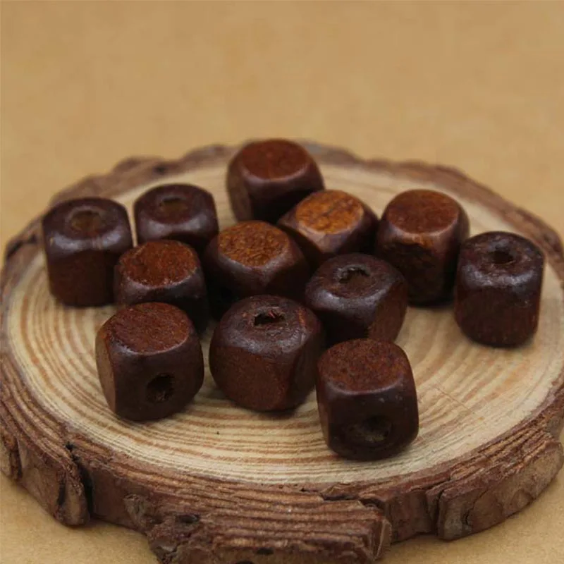 

100pcs/lot Craft Square Wooden Beads Vintage Coffee Natural Wood Beads For Manual Decoration Findings 8mm 10mm Accessories Charm