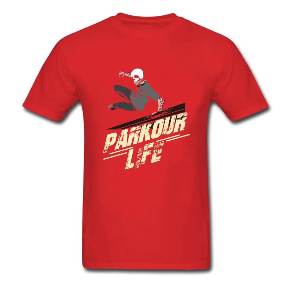 Normal 100% Cotton Fabric Tshirts for Men Short Sleeve Print Tops & Tees Designer NEW YEAR DAY Round Neck Tee Shirt Group Parkour Life Free Running Gifts 10969 red