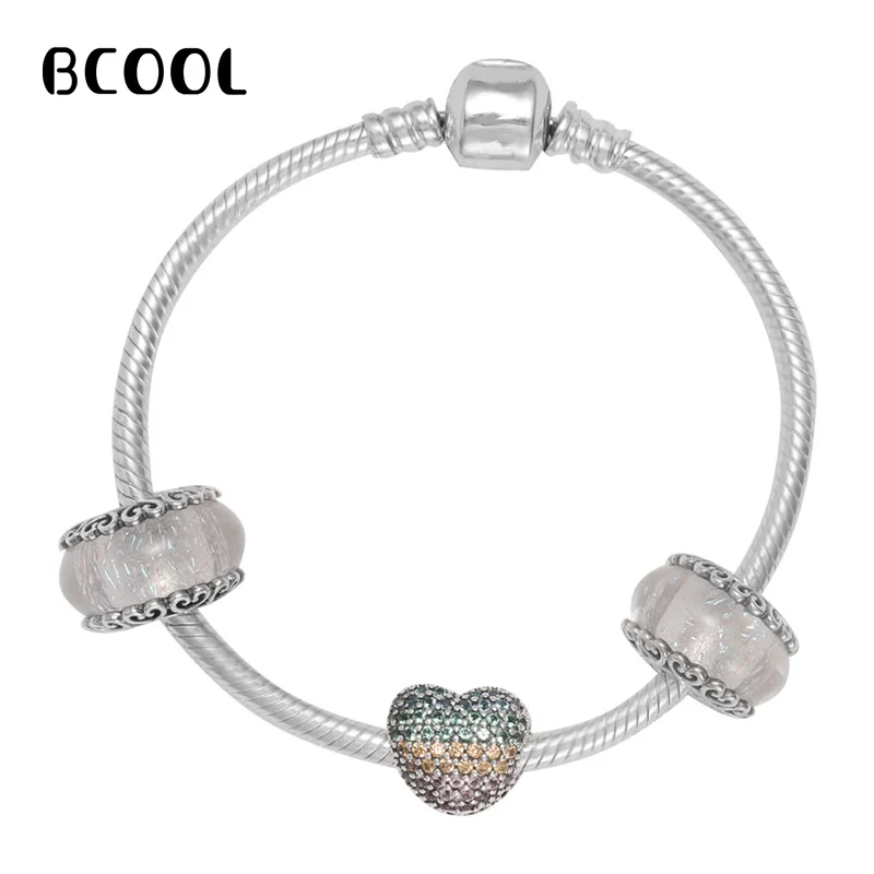 

925 Sterling Silver Original Copy 1:1 Silver Matching Color Heart Bracelet Crystal Beads Fine Bracelet Jewelry Suitable For Gift