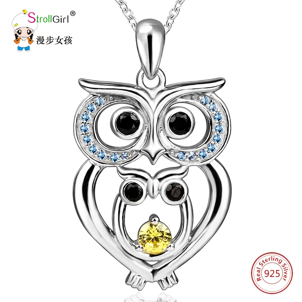 

Owl Pendant Necklace Girl 925 Sterling Silver Chain Double Owl with Baby Zirconia Necklaces & Pendants For Women Fashion Jewelry