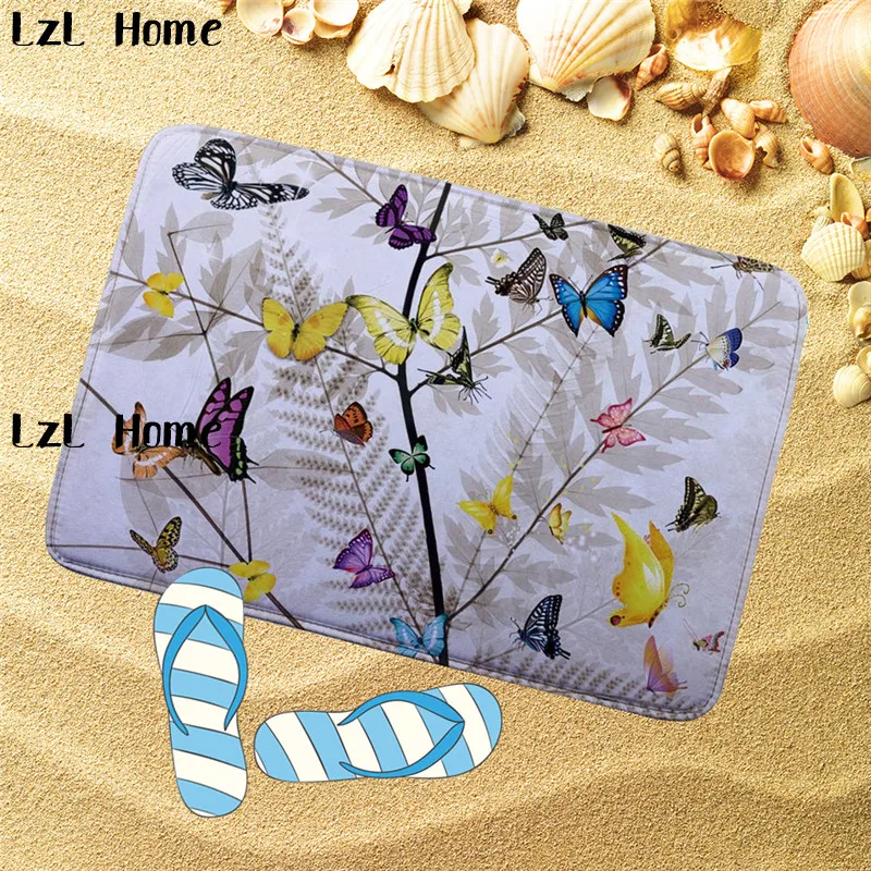 LzL Home Fancy Butterfly 3D Printed Bath Mats Non Slip Bathroom Carpet