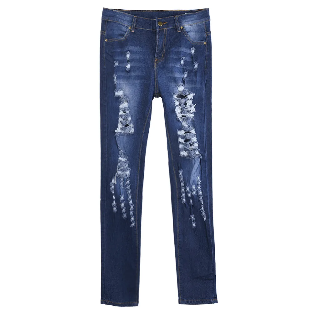 Для женщин тонкий промывают рваные Градиент Длинные джинсы джинсовые пикантные регулярные брюки для девочек W306