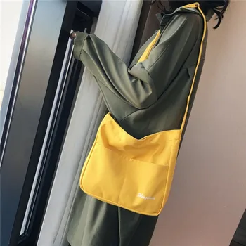 

Japanese Literary Girls School Bags 2019 Reusable Women Canvas Shopping Bags Simple Wild Solid Color Shoulder Messenger Bag