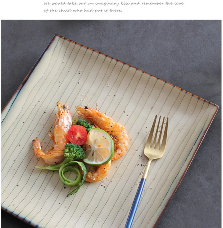 

EECAMAIL Creative Kiln Glazed Ceramic Tableware Hand-painted Line Steak Pplate Fruit Snack Plate Western Plate Square Plate