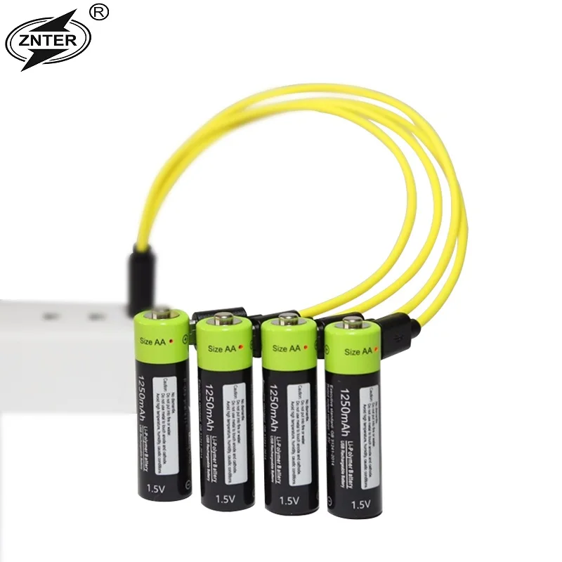 

ZNTER AA 1.5V 1250mAh Battery 1/2/3/4 pcs USB Quick Charging Rechargeable Lithium Polymer Battery Charged by Micro USB Cable