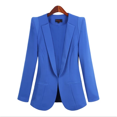 Корейская версия маленького костюма куртка Женская Осень Весна женский Тонкий с длинным рукавом OL офис чистый цвет большой размер костюм - Цвет: Синий
