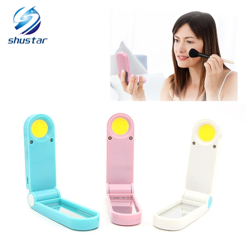 

COB Light Mini Makeup Mirror 1X 3X Magnify Hand Held Fold Small Portable Micro USB Connect Cable Built-in Battery Chargeable