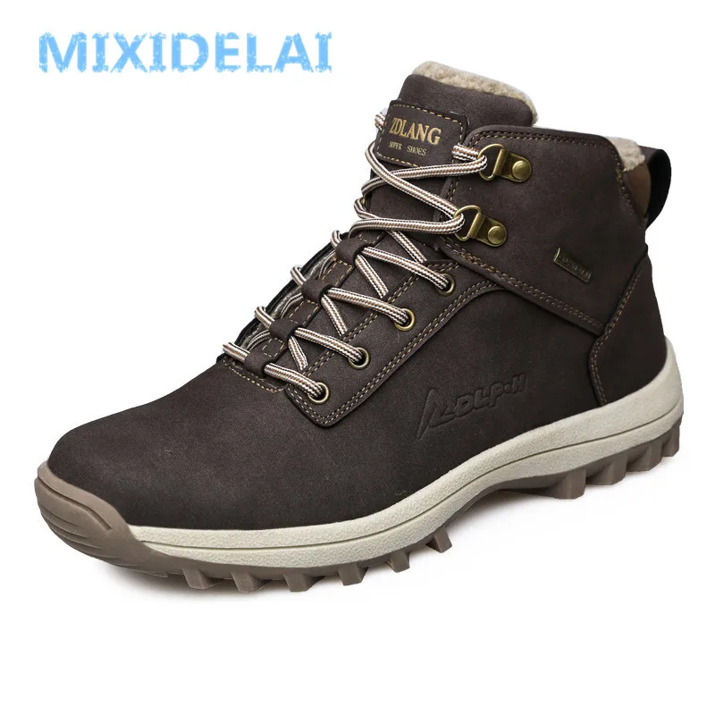 MIXIDELAI Brand New Fashion Pu Leather Men Boots Comfortable Men Shoes Ankle Boots Short Plush Winter Warm Shoes Men Size 39~46