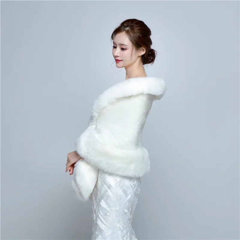 Женская зимняя Длинная свадебная шаль из искусственного меха, теплая накидка для свадьбы из искусственного меха, свадебная накидка, болеро, свадебная шаль, вечерние накидки