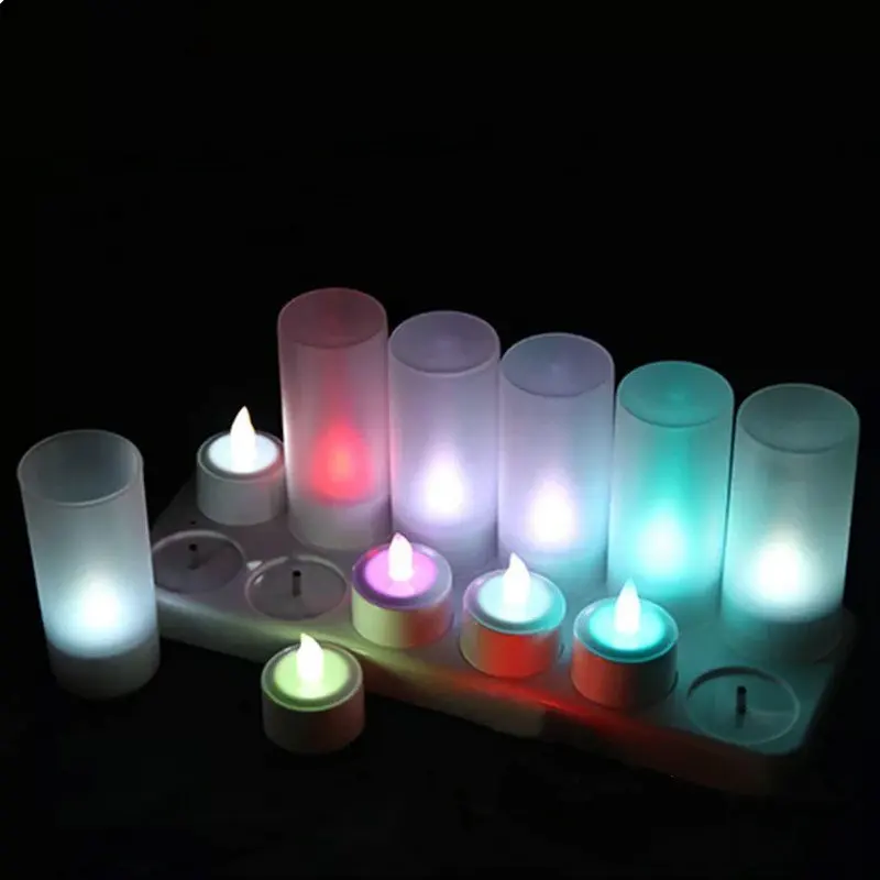 Set Of 12 Rechargeable Flameless Led Tealight Candle Lamp Xmas Wedding