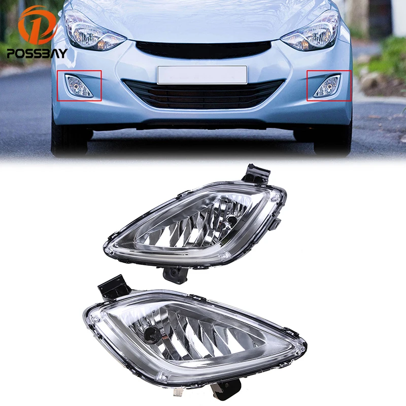

POSSBAY Clear Lens Front Fog Light Fog Lamps Fit for 2011-2012 Hyundai Elantra (MD) Pre-facelift 2.0L DOHC L4 Yellow Day Light