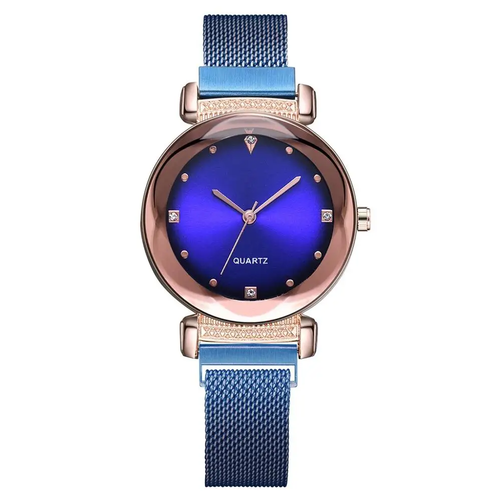 Роскошные Брендовые женские часы со стразами, магнитные сетчатые часы для женщин, водонепроницаемые женские наручные часы, женские фиолетовые часы - Цвет: Blue