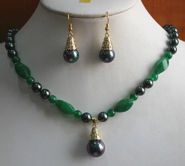 

New Design 2 Styles Mixed Jade/Pearl Earring Necklace Pendant Jewelry Set AAA style 100% Natural jade Noble Fine jewe