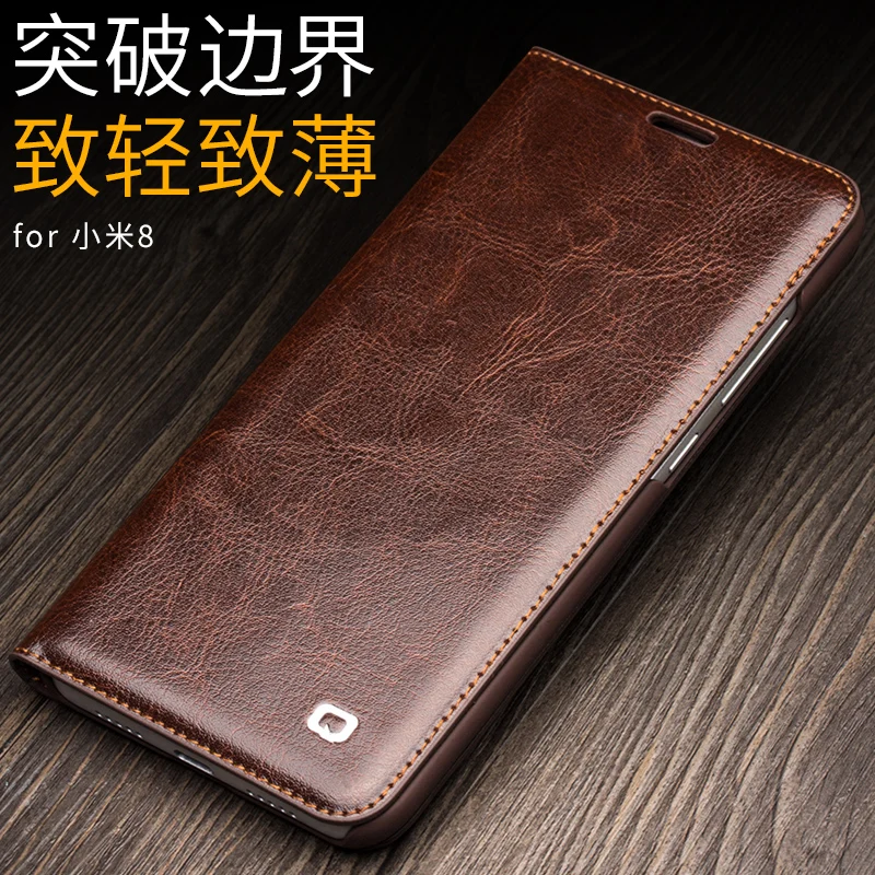 

2018 For Xiaomi Mi 8 Original QIALINO Brand Natural Calf Skin Genuine Leather Case Cover For Xiaomi Mi8 Top Quality card pocket