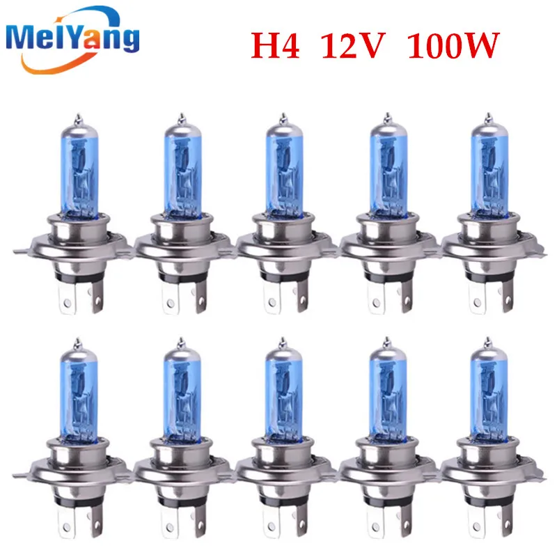 

10pcs H4 100W 12V Halogen Bulb h4 super white Fog Lights High Power Car Headlights Lamp Car Light Source parking auto