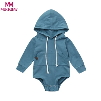

3-18M Newborn Infant Baby Boy Girl Autumn Clothes Solid Color Long Sleeve Hooded Romper Jumpsuit Playsuit Tops Clothing Outfits