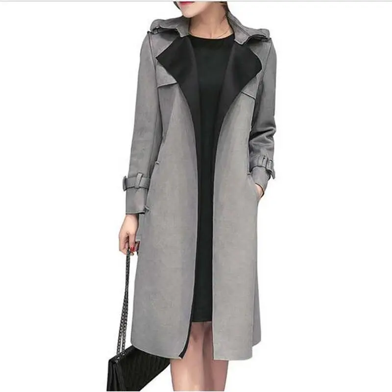 

2018 New Fashion Autumn And Winter Women Faux Suede Trench Coat Ladies Slim Belt Windbreaker Women Plus Size Outerwear AE1506