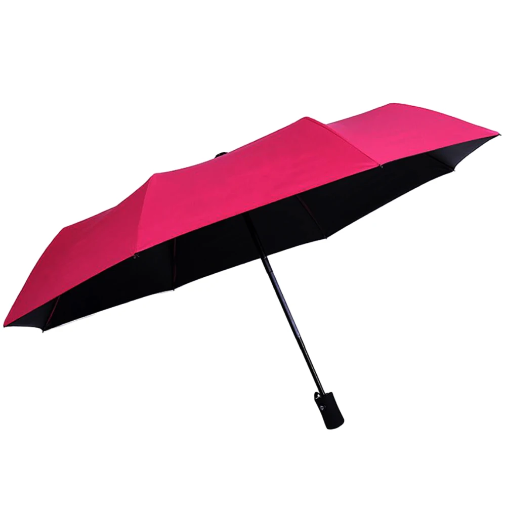 Автоматический зонт от дождя и солнца с защитой от УФ-лучей, черное покрытие, 3 складных ветростойких авто класса люкс, большой Ветрозащитный женский зонтик с 8 ребрами - Цвет: Красный
