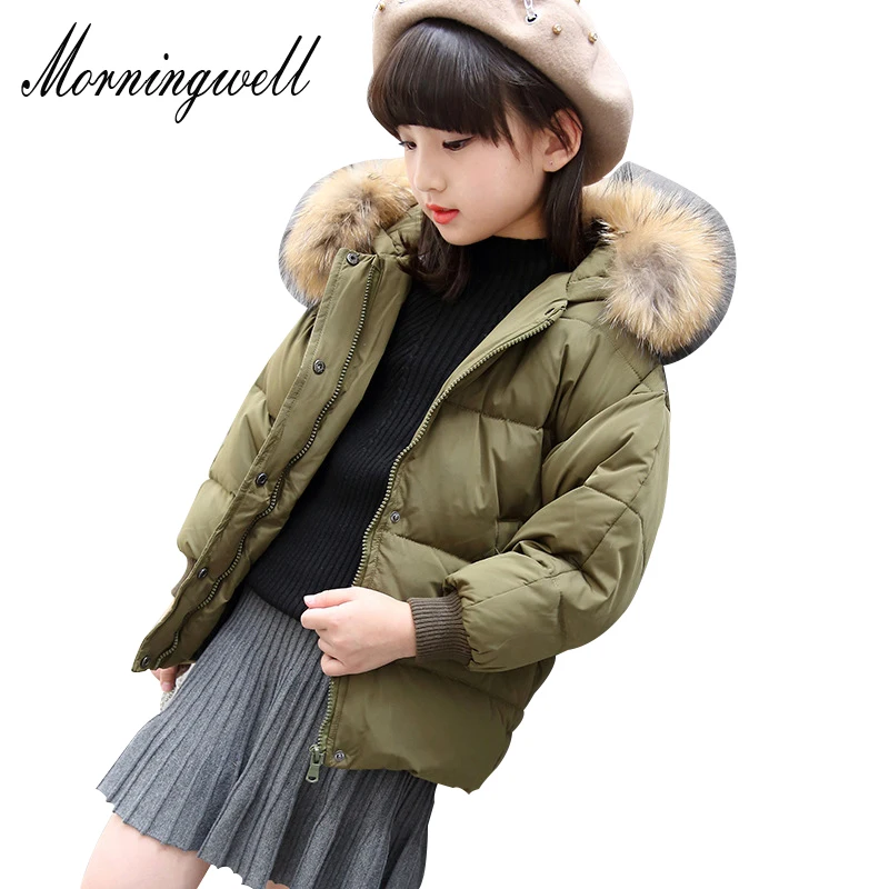 

Morningwell Fashion Girl Winter Down Jacket Children Coats Thick Warm Duck Down Kids Fur Hooded Outerwear Cold -30 Degree Jacket