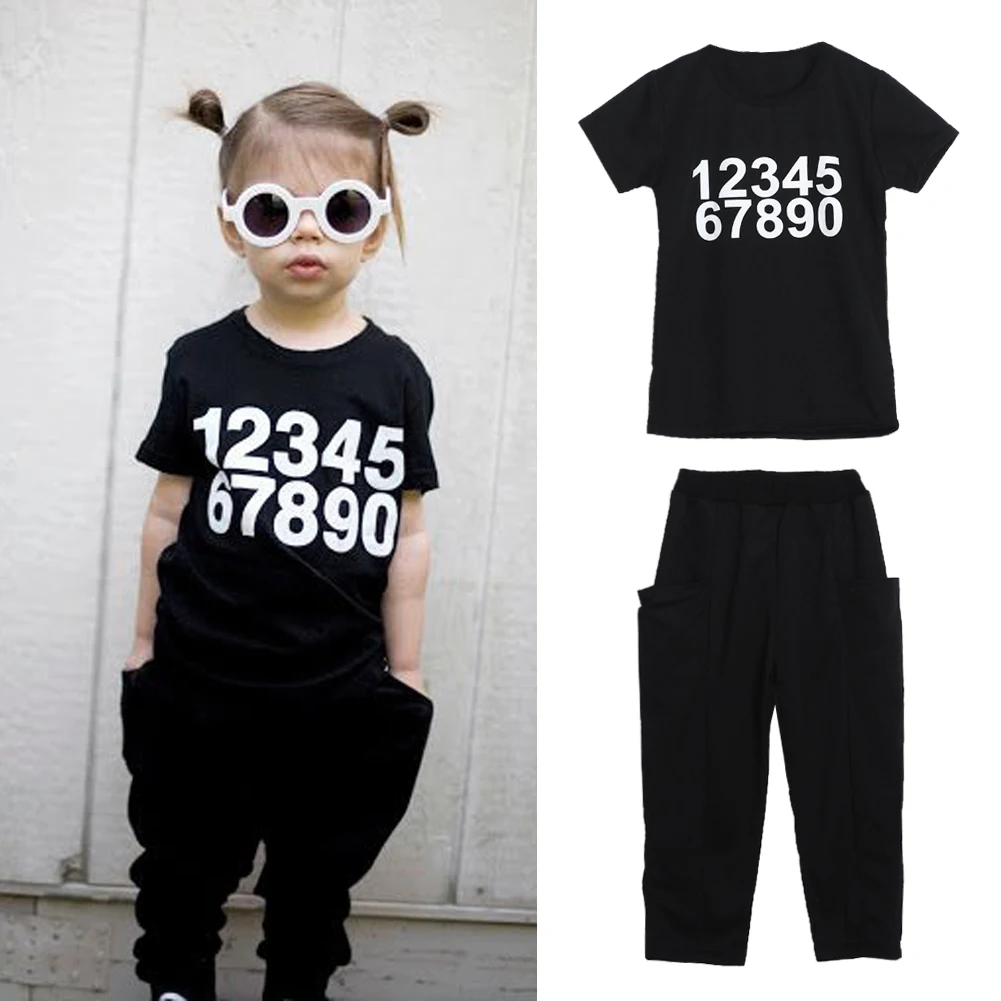 

Newborn Baby Girl Clothes Toddler Kids Boys Girls Clothing Set Number Print Short Sleeve T-shirt Tops Pants Outfit