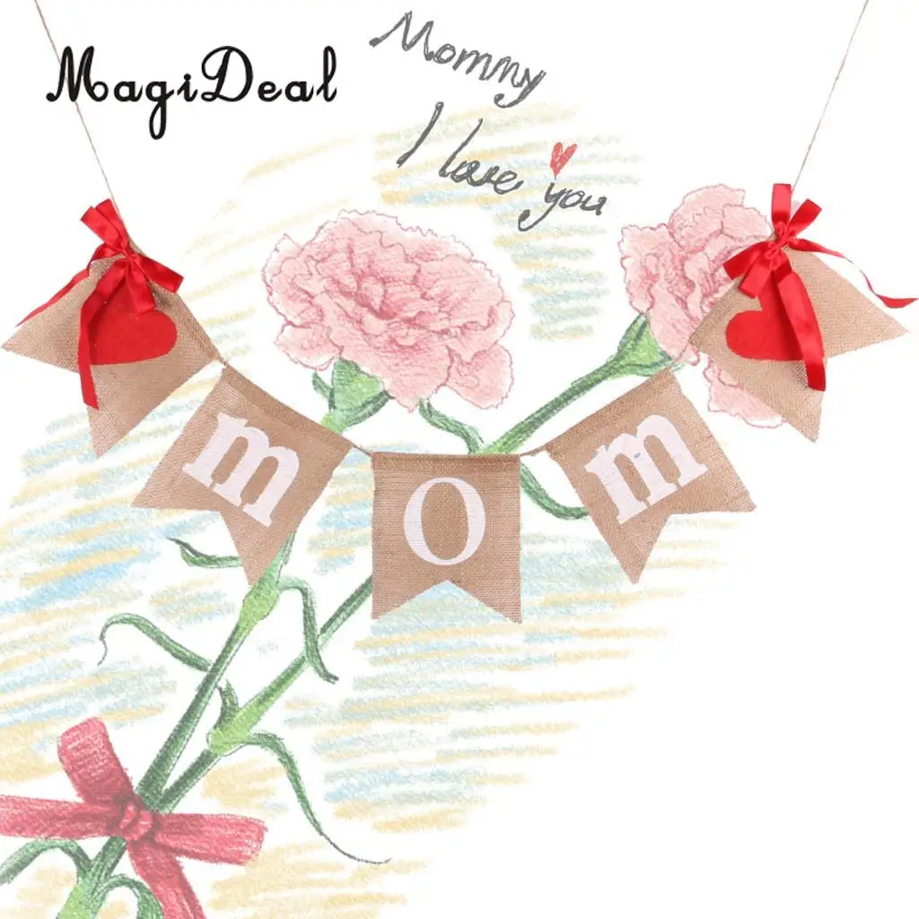 MagiDeal винтажные джутовые льняные баннеры с надписью Love Mom Burlap гирлянда для дня