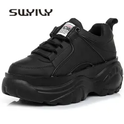 SWYIVY/Женская обувь на высокой платформе, кроссовки, 2019 Весенняя женская обувь, повседневные Черные, белые кроссовки, дышащие Zapatos