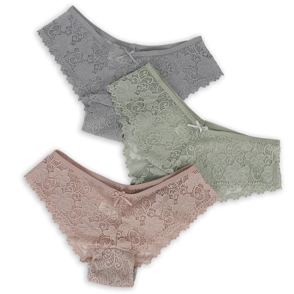 

Hollow Out Panties 3Pcs/Lot Women Sexy Transparent Low Rise Briefs for Ladies Floral Embroidery Underwear Breathable Lingerie