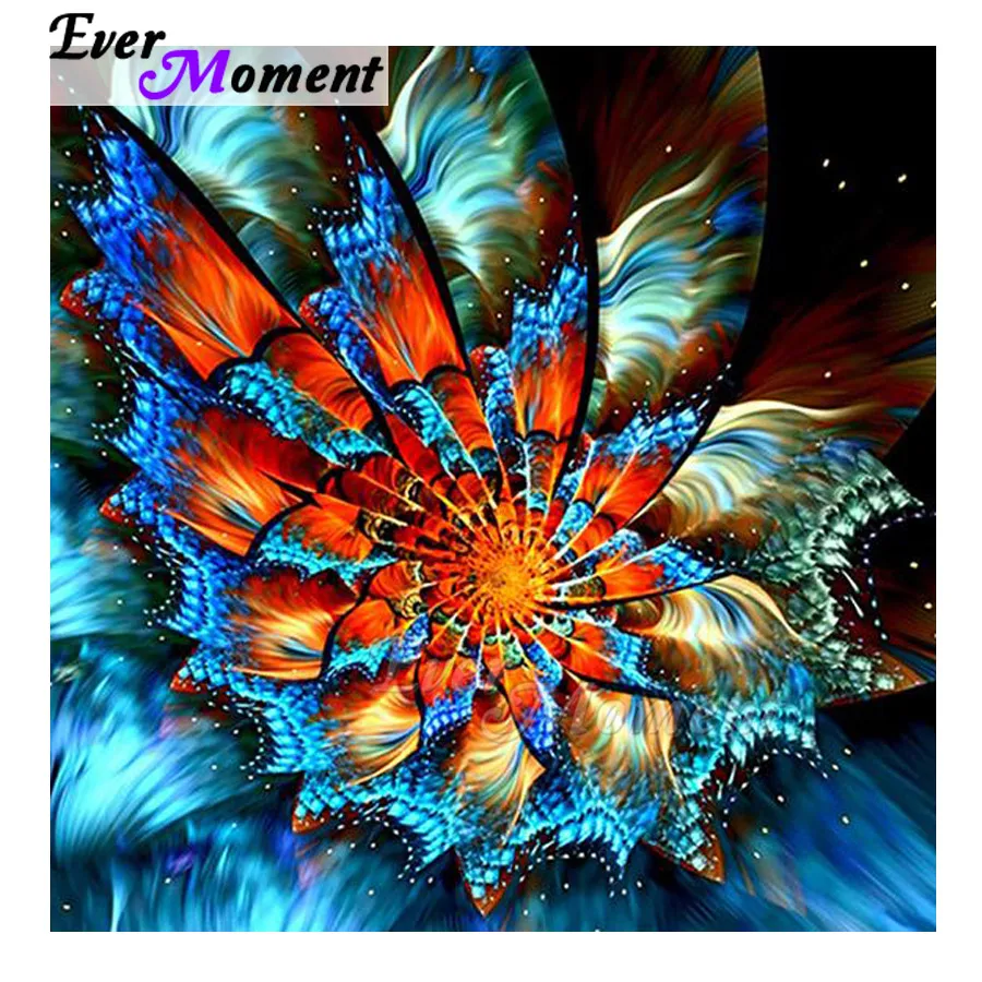Картина с бриллиантами Ever Moment оранжевая синяя Цветочная звезда полное