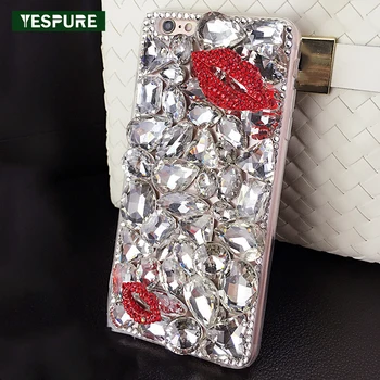 

YESPURE Sexy Red Lips Phone Back Cover for Iphone 6 Bling Glitter Cell Phone Case for Iphone 6s Luxuty Women Cover for Phone