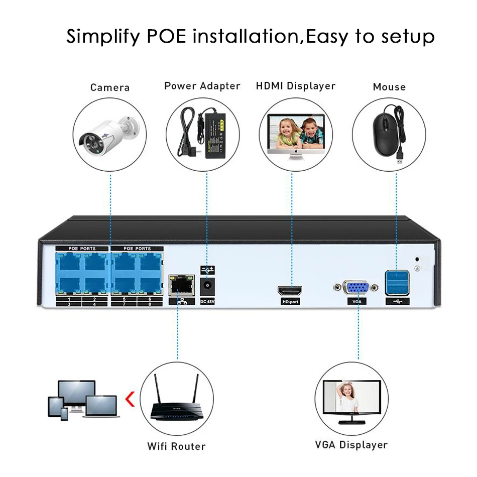 Hiseeu 8CH POE NVR Kit HD 1080P CCTV Camera System 2MP Outdoor Waterproof IP Camera POE Home Securi