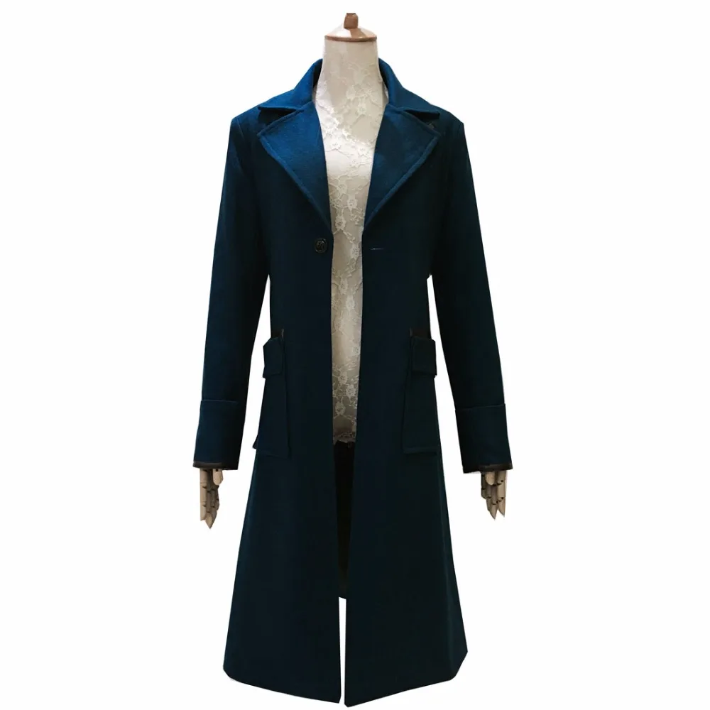 

2018 Fantastic Beasts and Where to Find Them Newt Scamander Blue Trench Cosplay Costume Long Wool Coat Men's Winter Overcoat