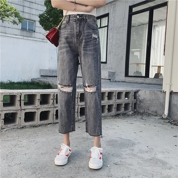 

2019 new Plus size Hole ripped jeans women harem pants loose ankle-length pants Boyfriends For woman Ladies Straight jeans