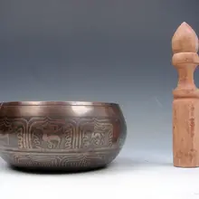 Винтажная тибетская латунная Золотая позолоченная чакра большая Поющая чаша медитация Gongs W/STRIKA антикварное украшение для сада серебро латунь