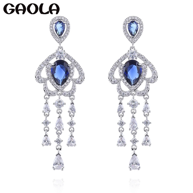 

GAOLA New Classic White Gold Color Geometric Cubic Zirconia Flower Dangle Earrings for Woman GLE5859