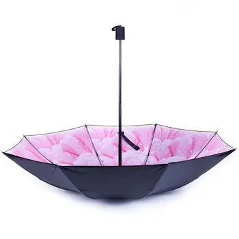 

Three Fold Sun Rain Umbrellas Woman Flower Printing Black Shading Coating Umbrella Female Fashion Parasol Anti UV
