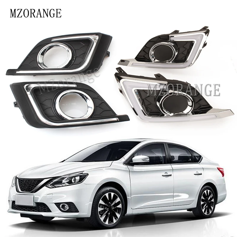 

MZORANGE 2 Types For Nissan Sentra Sylphy 2016 2017 LED DRL Daytime Running Lights Daylight Fog light Cover Headlamp Car Styling