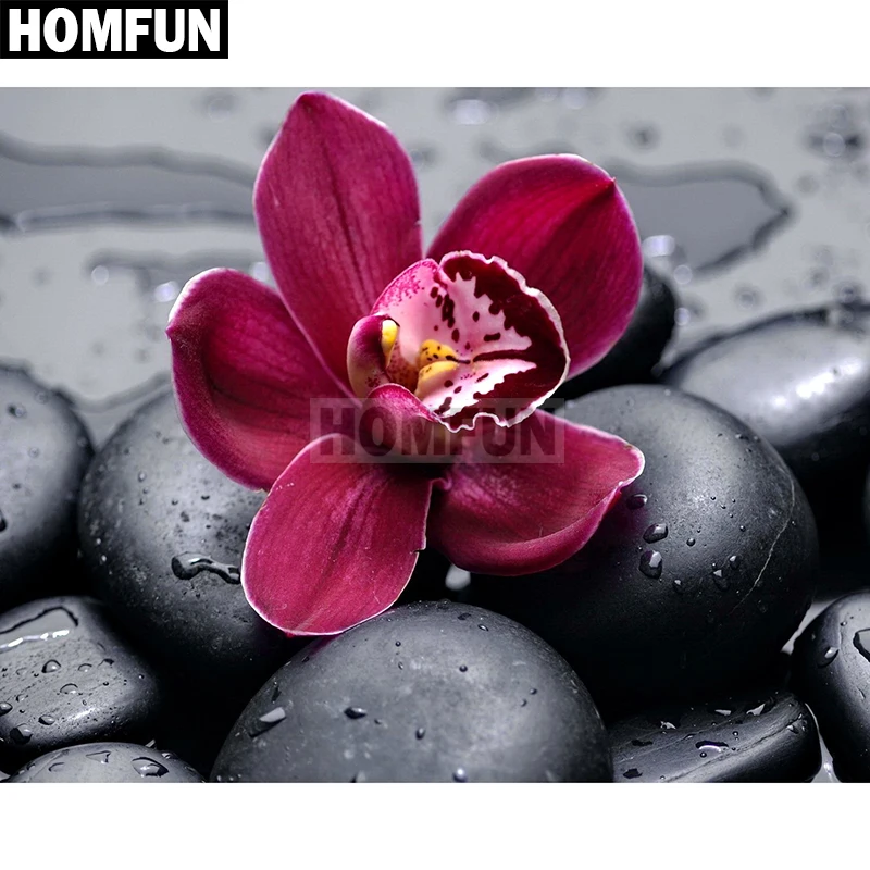 Алмазная живопись HOMFUN A02573 Орхидея полноразмерная/круглая вышивка крестиком 5D