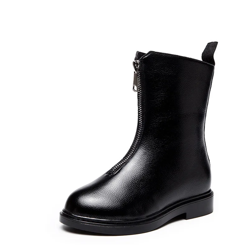 

Autumn 2018 Front zipper Kid Fashion Black Mid-calf Boots Children Leather Red Shoe Baby Girl Brand Warm Boot Toddler Euro Style