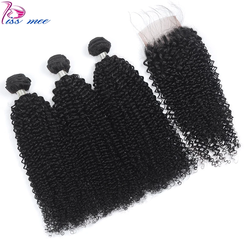 

Kiss mee Afro Kinky Curly Bundles With Closure Human Hair 3 Bundles With Closure Brazilian Hair Weave Bundles Remy Extension