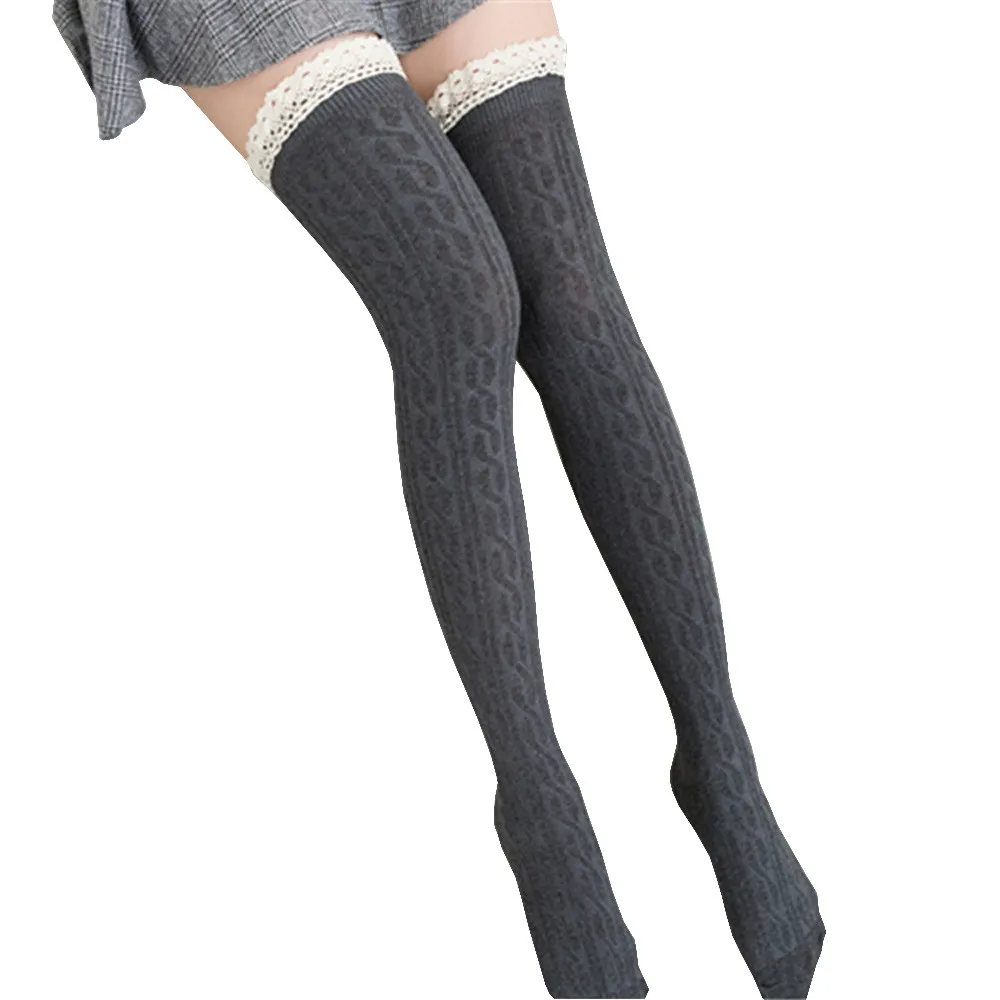 New Women Over The Knee Long Stocking Lace Striped Thigh High Stocking knee high socks Autumn spring Knee Socks Over The Knee