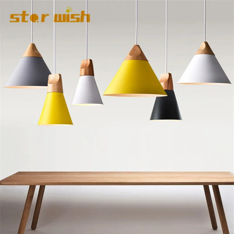 

Star wish Pendant Lights Dining Room Hunging Lamps Modern Colorful Iron Solid Wood Restaurant Coffee Bedroom Lighting