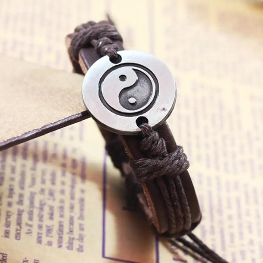 Европа ручной плетеный браслет браслеты Тай Чи Инь-Ян запонки кожаный браслет для женщин мужчин горячий 40 p