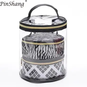 

PinShang 3 Pcs/set Bucket Shape Cosmetic Bag Waterproof Travel Bags Makeup Small Personal Stuff Organizer Case ZK30