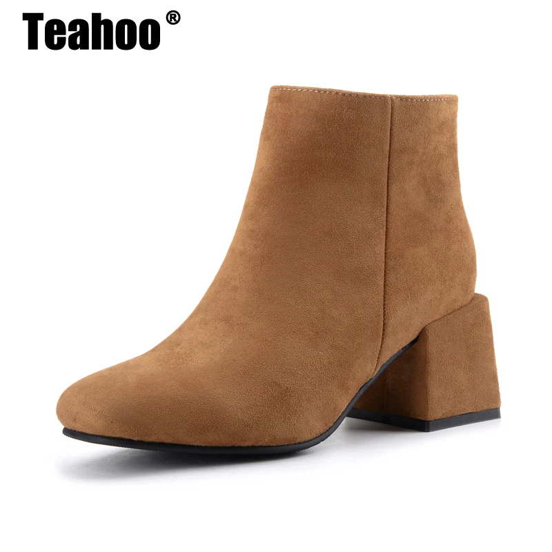 Женские осенние ботинки Teahoo на массивном каблуке Модные ботильоны с квадратным