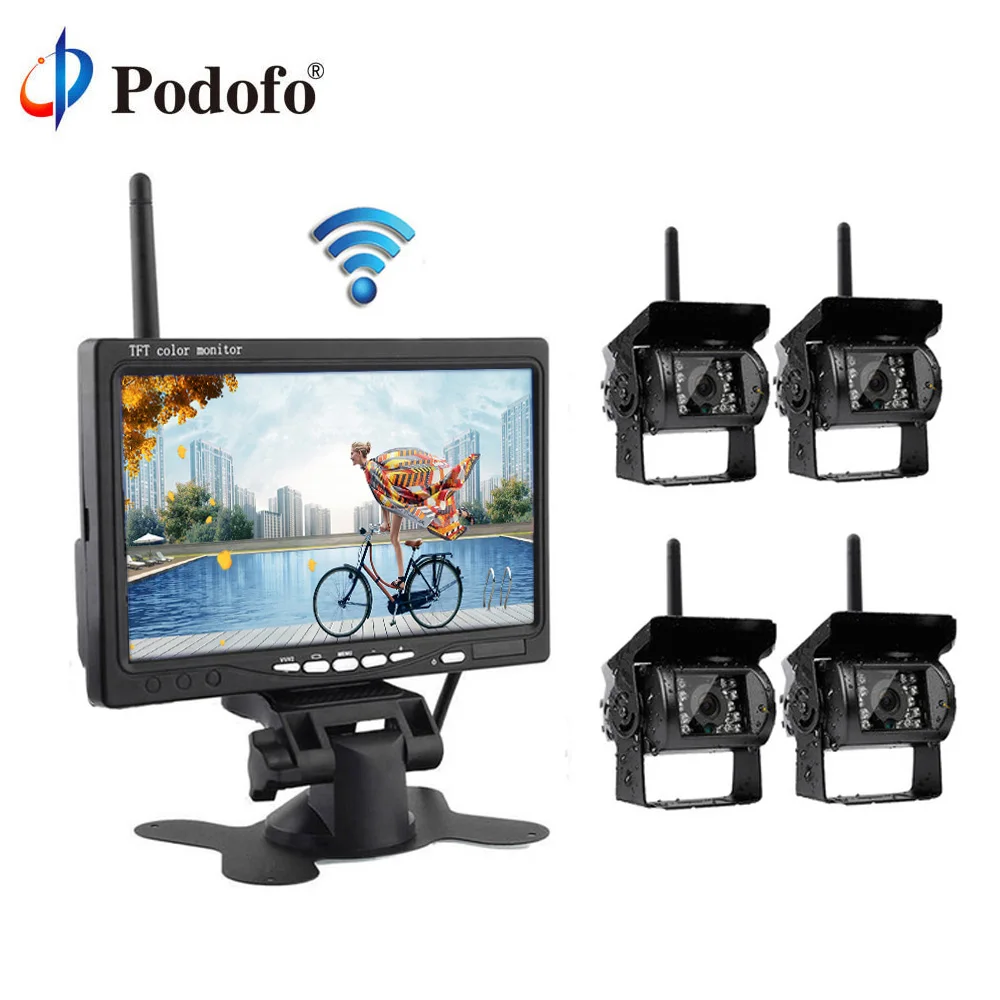 

AMPrime 7" Wireless Car Monitor Backup Camera System Rearview Screen 4 Rear Cameras IR Night Vision Waterproof For Bus Truck