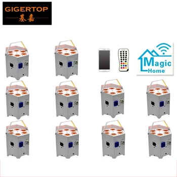 

Factory Direct Sales 10 Pack Battery Remote Control LED Par Can 6x5W RGBAW 5IN1 2.4G Wireless Transmitter/Receiver/ Mobile APP