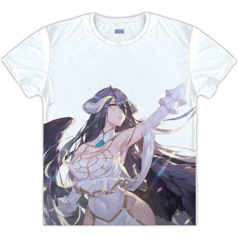 Футболка с японским аниме одежда Overlord Albedo коротким рукавом унисекс летняя белая