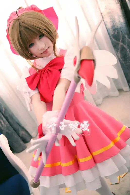 CARDCAPTOR SAKURA KINOMOTO розовое платье с шапкой Косплей Костюм Бесплатная доставка |