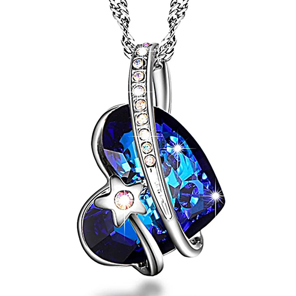 Гесиода Изысканный австрийский хрусталь голубое сердце Любовь Подарки короткие ожерелья и подвески для Для женщин девочек-подростков